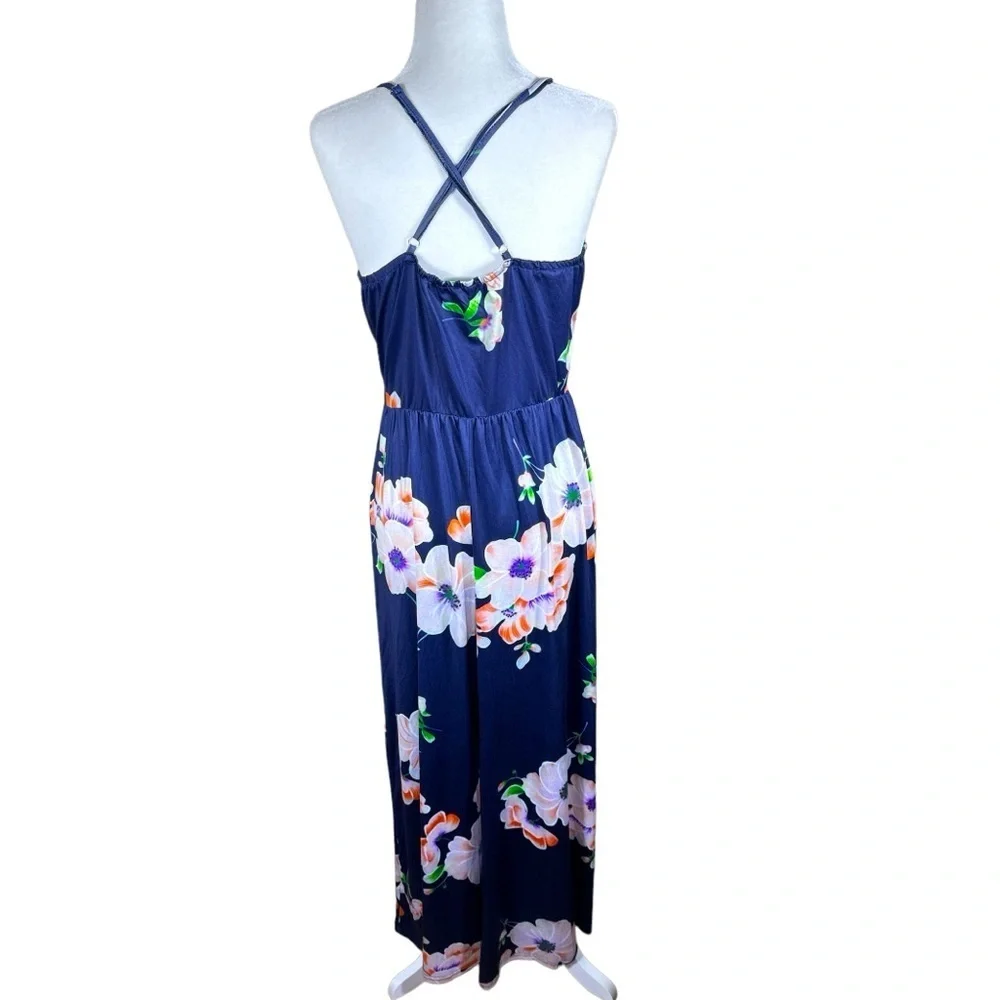 Navy Blue Floral Spring Summer Maxi Dress Women's Size Medium - Picture 2 of 2